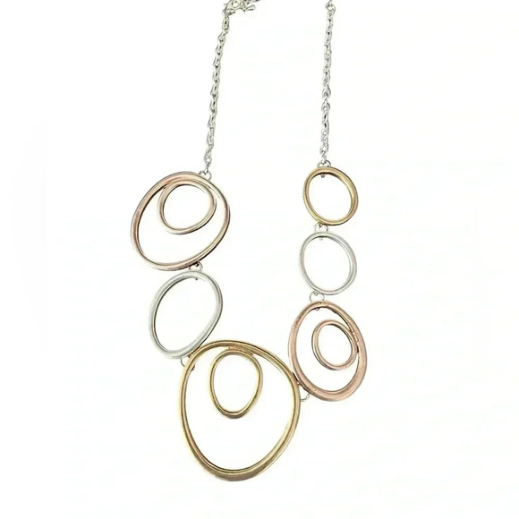 UNIQUE SILVER GOLD AND ROSE GOLD NECKLACE - Picture 2 of 2